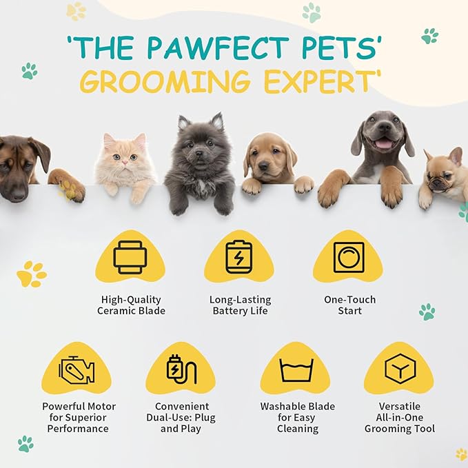 Dog Clippers for Grooming,Grooming kit 4 in 1 with Nail Grinder,Adaptable for Large and Small Dogs and Cats,Low Noise USB Rechargeable,Shaver Grooming Supplies for Pet Cats Dogs