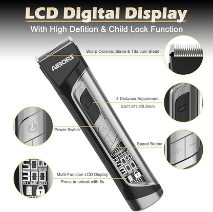 Dog Clippers for Grooming, 2600mAh 5-Speed Dog Grooming Clippers with LCD Display, Low Noise, Cordless Pet Hair Clippers Trimmer for Dogs