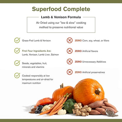 Superfood Complete, Air-Dried Adult Dog Food - High Protein, Zero Fillers, Superfood Nutrition by Katherine Heigl (24 oz., Lamb & Venison)