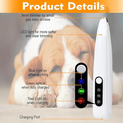 SZMDLX Rechargeable Dog Paw Trimmer & Cat Grooming Kit - Low Noise Pet Hair Clipper with LED Light, 9mm Blade for Gentle Trimming, Paw Fur Shaver for Pets