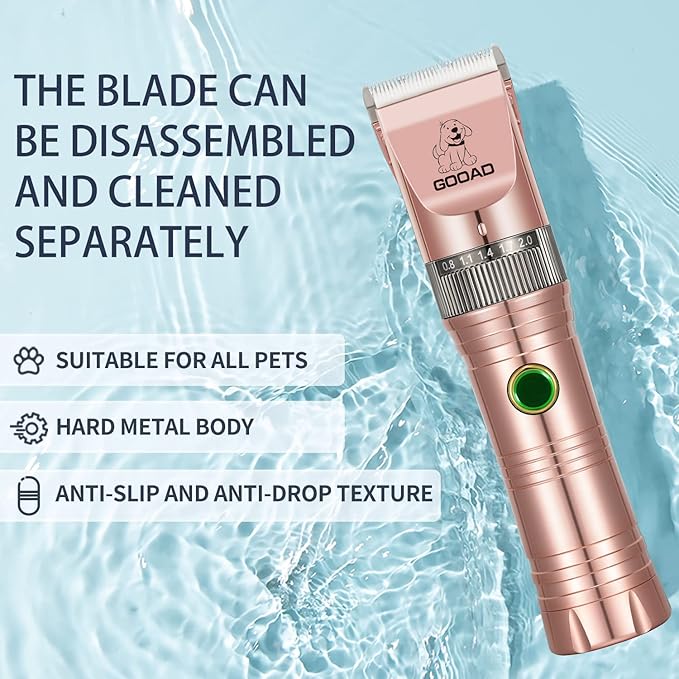 Dog Clippers for Grooming, Cordless,Low Noise, Electric Quiet,Rechargeable, Dog Trimmer Grooming Kit, Pet Hair Clippers for Thick Coats, Shaver for Small and Large Dogs Cats,Rose Gold