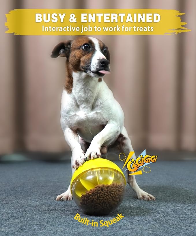 Interactive Dog Treat Toy, Mental Stimulation and Enrichment, Yellow