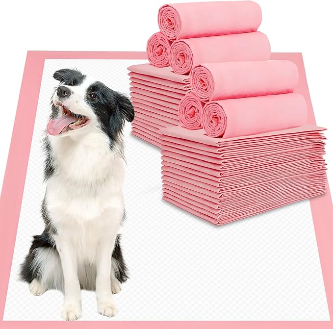 BinetGo Pink Disposable Pee Pads for Dogs, 50 Count 28” x 36” XX-Large Wee Wee Pads for Dogs Urine, Extra Absorbent Unscented Puppy Pads, Pet Training Pads for Dogs, Pink Doggy Pee Pads for Indoors