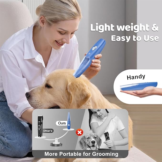 Dog Cat Home Hair Clipper Vacuum Portable Electric USB Rechargeable Pet Grooming Tools,Blue