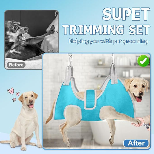 Supet Dog Grooming Hammock Harness, Relaxation Sling for Nail Trimming with Thick Fabric Back Support, Helper Dog Hammock for Nail Trimming Clipping