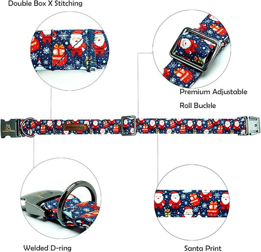 Lionheart glory Christmas Dog Collar Santa Print Collars Soft Durable Adjustable Dog Collars for Medium Dogs Pet Gift Female or Male Dog Collar Fall Holiday Collar Dog