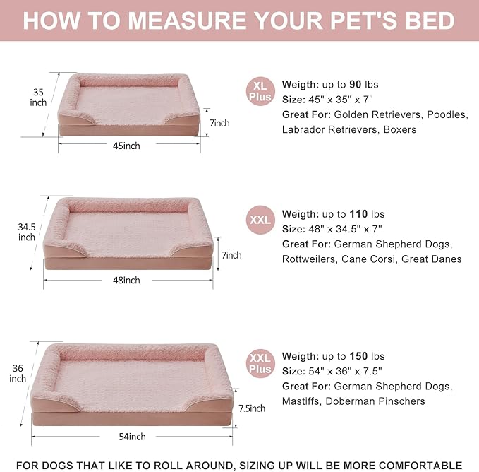 WNPETHOME Dog Bed for Extra Large Dogs, Washable Dog Bed with Waterproof Lining & Non-Skid Bottom, Orthopedic Egg Foam Couch for Pet Sleeping, Pet Bed