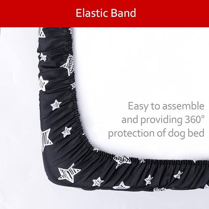 Dog Bed Covers Replacement Washable Pet Hair Easy to Remove, Waterproof Dog Bed Covers Noiseless Quilted, Pet Bed Cover Lovely Black Star Print, Puppy Bed Cover 16x25 Inches, for Dog/Cat, Cover Only