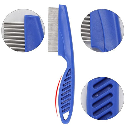 LoveBB 6-Pack Stainless Steel Flea & Lice Combs for Dogs & Cats - Double-Sided Fine Tooth Pet Grooming Comb for Tear Stain Removal & Dematting (Blue)