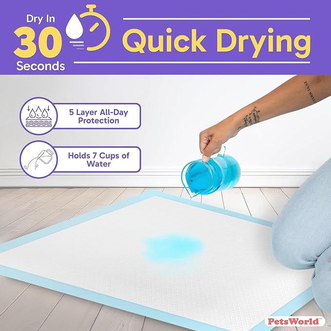 PETSWORLD Giant Dog Potty Pads, Odor-Eliminating, 36" x 36", Ultra Absorbent 5-Layer Leak-Proof Training Pads for Dogs & Cats (36x36, 1800 Count)