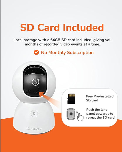 Sensforge 2 Pack Indoor Pan-Tilt Security Camera with SD Card for Pet/Kid/Home, 24/7 Recording, 5G/2.4G Wi-Fi, 2.5K Video and Image - Free Human Motion Pet Detection, NO Monthly fee