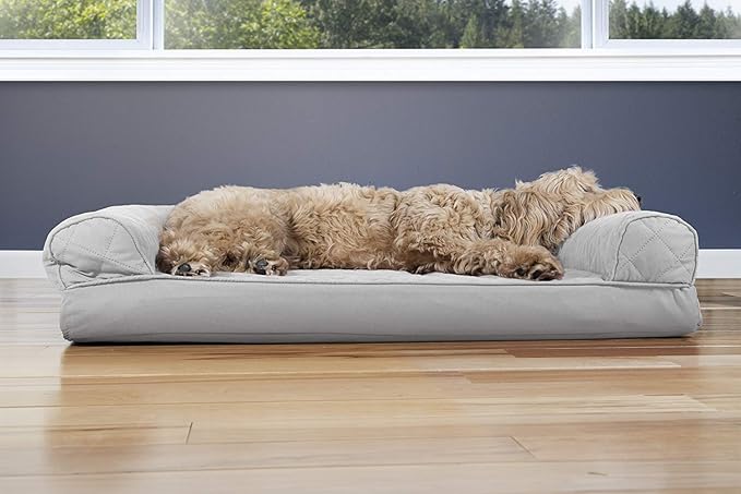 Furhaven Orthopedic Dog Bed for Large/Medium Dogs w/ Removable Bolsters & Washable Cover, For Dogs Up to 55 lbs - (Quilted) Silver Gray, Large