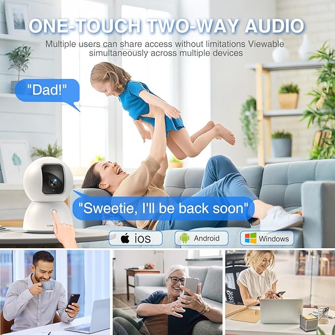 3K Baby/Pet Security Camera with 64GB SD Card, No Monthly Fee, 360° Pan-Tilt, Color Night Vision, AI Cry/Motion Detection, 2-Way Talk, WiFi 6, Compatible with Alexa