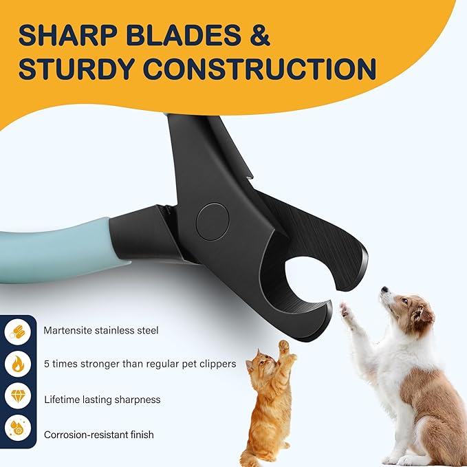 BEZOX Professional Pet Nail Clippers, Premium Sharp & Safe Pets' Paw Trimmer for Large Dogs and Small Animals, Soft Grip Cat Claw Cutter with Built-in Spring - Blue Handle