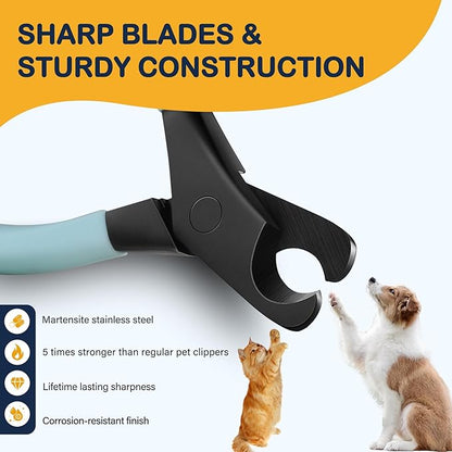 BEZOX Professional Pet Nail Clippers, Premium Sharp & Safe Pets' Paw Trimmer for Large Dogs and Small Animals, Soft Grip Cat Claw Cutter with Built-in Spring - Blue Handle