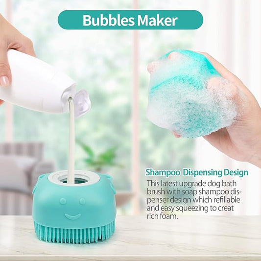 2Pack Dog Bath Brush, Soft Silicone Pet Shampoo Massage Dispenser Grooming Shower Brush for Short Long Haired Dogs and Cats Washing, ISWAYSTORE