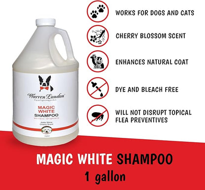 Warren London - Magic Bright Dog Shampoo, Whitening Shampoo for White Dogs & Lighter Dog Coats, Grooming Supplies are Puppy and Cat Safe, Cherry Blossom Scent, 128 Ounce, Made in USA
