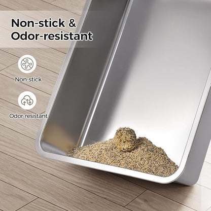 XXXL Stainless Steel Litter Box with Lid,28" L x 20.5" W x 16.5" H Extra Large Cat Litter Box Enclosure for Large and Multi-Cats Families,Non-Sticky, Anti-Leakage, Easy to Clean(Gray)