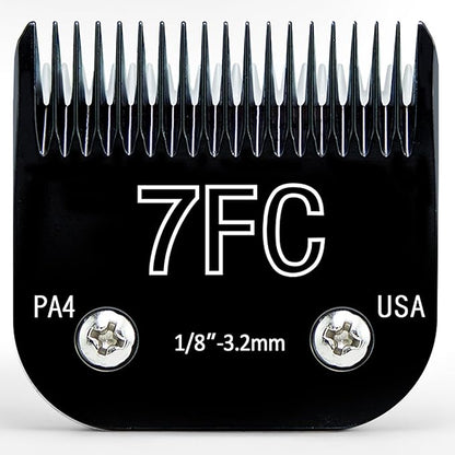 Dog Grooming Blades, Size-7FC, Compatible with Andis Cut Length 1/8"，Compatible with Oster A5, fit for Wahl KM Series Pet Detachable Clippers, Made of Ceramic & Stainless Steel Blade, Black