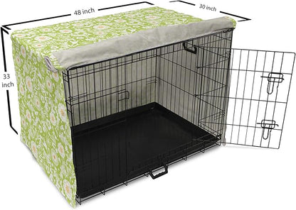 Ambesonne Botanical Dog Crate Cover, Abstract Pattern with Floral Details Spring Beauty Blossom, Easy to Use Pet Kennel Cover for Medium Large Dogs, 48 Inch, Apple Green Pale Orange