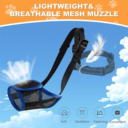 Dog Muzzles, Soft Mesh Muzzles for Small, Medium and Large Dogs, Anti-Biting Barking Chewing, Breathable Drinking Adjustable Cleaning, for German Shepherd Husky Labrador Retriever (Blue) (L)