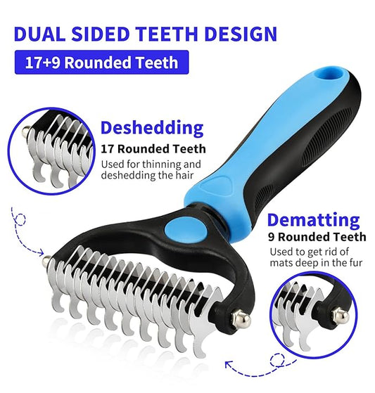 TAN.G Pet Deshedding Brush，2 Sided Undercoat Rake for Dogs & Cats，Dog Grooming Rakes Tools for Mats & Tangles Removing，Effectively Reduces Shedding by up to 95% for Short Medium and Long Pet Hair