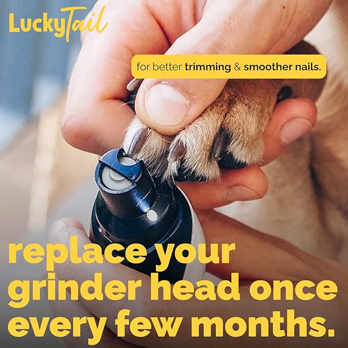 LuckyTail - Dog Nail Grinder - Regular, Hard & Soft Replacement Head - Small & Large Dogs - Premium Quality - Diamond Tip Drill Bit - Professional Dog Nail Trimmers - Grooming Kit - 3 Pack