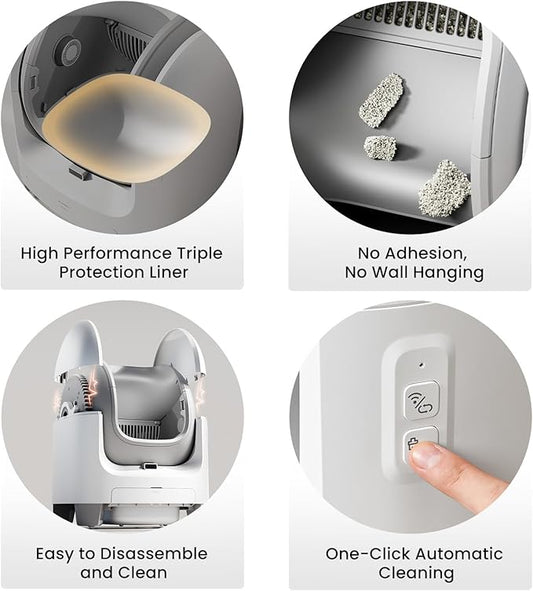 Automatic Litter Box C1: Self-Cleaning 70L Open-Top w/Health App, 4 Safety Sensors for Cats 3.3-22 lbs, Easy Clean & Waste Bags, Multi-Cat Household