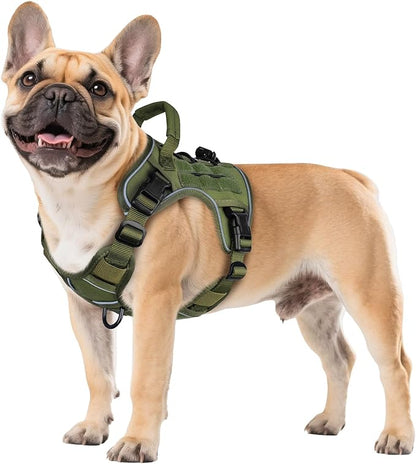 WINGOIN Green Tactical Dog Harness for Small Dogs, Heavy Duty No Pull Harness with Handle, Adjustable Reflective Military K9 Pet Vest for French Bulldog, Pug, Walking, Training, Hunting (S)