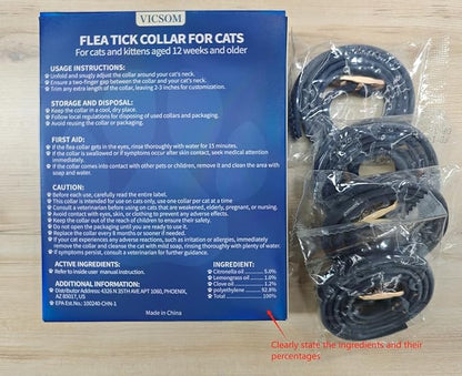 4 Pack Flea and Tick Collar for Cats, 32 Months Treatment, Waterproof Adjustable Kitten Flea Collar, Flea Prevention, Black