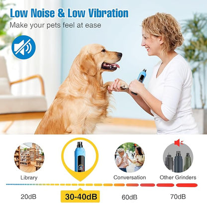 Dog Nail Grinder, 6-Speed Quiet Electric Dog Nail Trimmers, Dog Nail Clippers with File for Small Medium Large Dogs, Cats, Rechargeable Pet Paw Grooming Supplies Kit, 2 Grinding Wheels (Blue)
