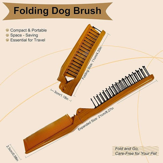 Folding Small Dog Grooming Brush - Perfect for Shih Tzus, Yorkies, and Maltipoos - Ideal Puppy Hair Brushes for Maltese and Small Breeds (Yellow)