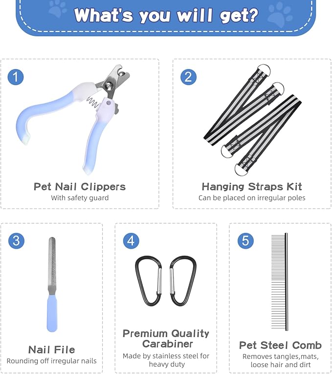 Pet Grooming Hammock Harness for Medium/Large Dogs with Belt Pasteable,Nail Clippers,Nail Trimmers,Comb, Trimming Relaxing/Safe,Dog Grooming Kit at Home(Blue)