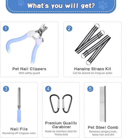 Pet Grooming Hammock Harness for Medium/Large Dogs with Belt Pasteable,Nail Clippers,Nail Trimmers,Comb, Trimming Relaxing/Safe,Dog Grooming Kit at Home(Blue)