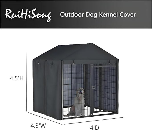 Outdoor Dog Kennel Cover,Full Coverage for 4'Dx4.3'Wx4.5'H Dog Cages,600D Heavy Duty Waterproof Large Dog Kennel Cover,(Cover Only)