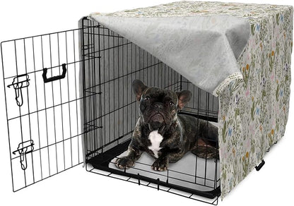 Ambesonne Floral Dog Crate Cover, Vintage Garden Plants Herbs Flowers Botanical Classic Design Art, Easy to Use Pet Kennel Cover for Cats & Medium Dogs, 24 Inch, Pink Blue