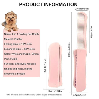 Foldable Dual-Head Puppy Brush, Small Dogs Interchangeable Combs Soft Bristles Portable Grooming Tool, Fit for Yorkie Shih Tzu Maltipoo Maltese (Pink)