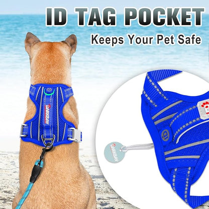 BARKBAY No Pull Dog Harness Large Reflective Dog Harness with Front Clip and Easy Control Handle for Walking Training Running with ID tag Pocket(Sapphire Blue,XS)