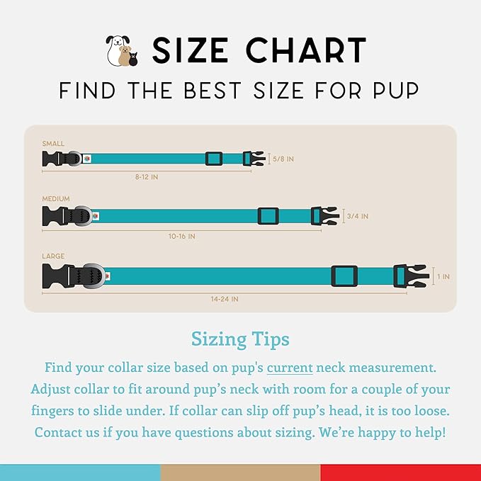 Dog Collar, Lightweight, Heavy Duty Dog Collar with Buckle, Fabric Pet Collar, Breathable & Adjustable Puppy Collar, Dog Collar for Large Dogs (Turquoise, Large - 14-24 Inch) - Wildebeest