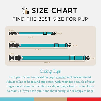 Dog Collar, Lightweight, Heavy Duty Dog Collar with Buckle, Fabric Pet Collar, Breathable & Adjustable Puppy Collar, Dog Collar for Large Dogs (Turquoise, Large - 14-24 Inch) - Wildebeest