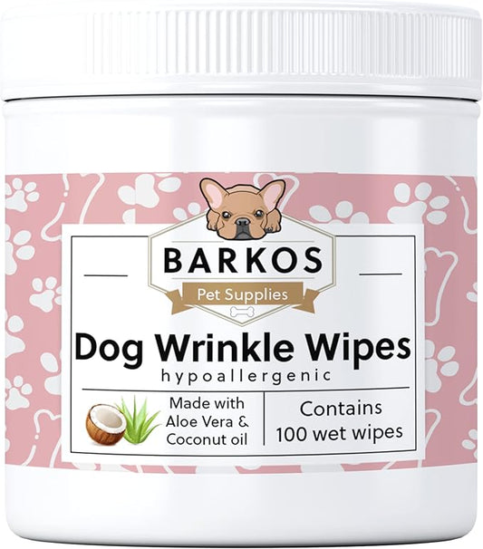 Wrinkle Wipes for Dogs | Bulldog, French Bulldog, Pug, English Bulldog | Cleans & Soothes Wrinkles, Folds, Tear Stain, Tail Pockets & Paws, Anti-Itch | 100 Soft Cotton Pads…