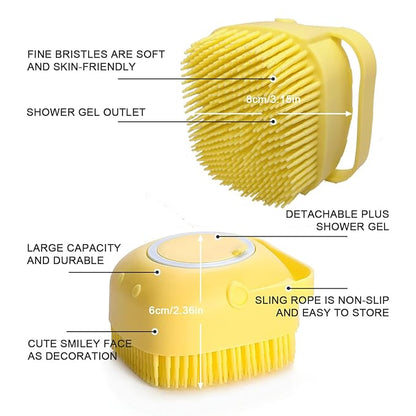 BLMHTWO Pet Bath Brush Dog Scrubber for Bath Pet Shampoo Brush Dog Bathing Brush Pet Bubble Brush with Silicone Loop Handle for Long Short Haired Dogs and Cats Yellow