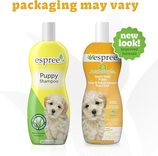 Espree Gentle Fresh Puppy Shampoo & Conditioner, Tearless Formula with Aloe Vera, Sulfate-Free, Paraben-Free, Harsh Chemical and Dye-Free, Safe for Dogs with Sensitive Skin, 20oz