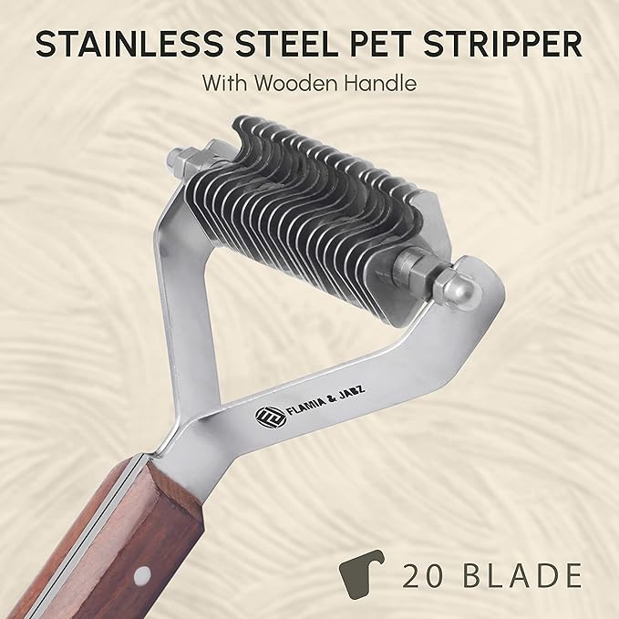 Flamia & Jabz Undercoat Rake for Dogs & Cats, Dematting Grooming Stripper Tool (20 Blades)