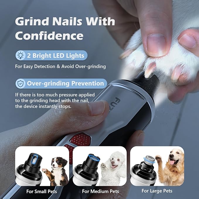 Dog Nail Grinder, Quiet Pet Nail Trimmer, Rechargeable Electric Dog Nail Trimmer, for Large Medium Small Dogs