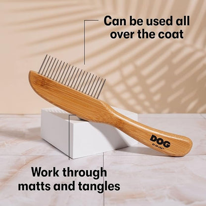 DOG by Dr Lisa - Comb - Detangling Dog Comb - Dematting Grooming Tool - Metal Combs Teeth Removes Knots and Tangles - Stimulate Blood Flow and Increase Natural Coat Oils - Made From Sustainable Bamboo