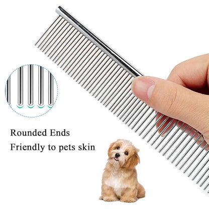 Dog Comb, Metal Dog Grooming Combs with Rounded Ends Stainless Steel Teeth for Grooming Matting Cats Dogs Comb Brush Tool for Long Haired Pets Gently Remove Tangles and Knots