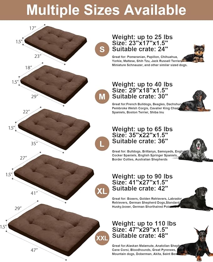 Dog Crate Bed for Medium Size Dogs,Washable Dog Kennel Pad Ultra Soft Pet Sleeping Mat for Cages,Anti-Slip Bottom,29x18 inch,Brown