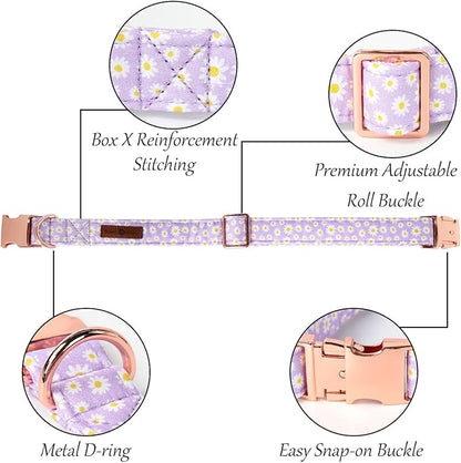 Lionet Paws Dog Collar, Comfortable Adjustable Cute Collar with Metal Buckle for Male Female Dogs Gift, Purple Daisy, Small, Neck 10-16 inches