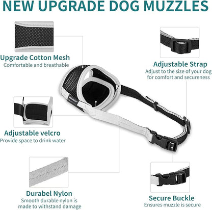 Dog Muzzle for Medium Dogs, Dog Muzzle for Large Dogs Biting, Soft Nylon Muzzle Anti Biting Barking Chewing,Air Mesh Breathable Drinkable Adjustable Pet Muzzle for Medium Large Dogs XL Gray